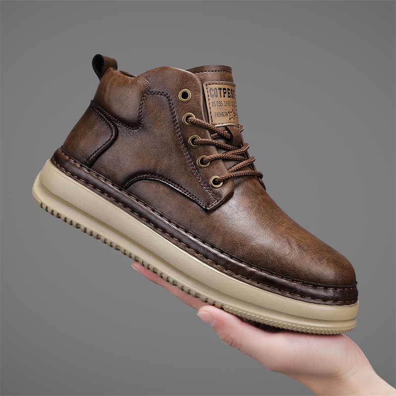 Outdoor Lighting Round - Men's Handmade Retro High-Top Casual Shoes,