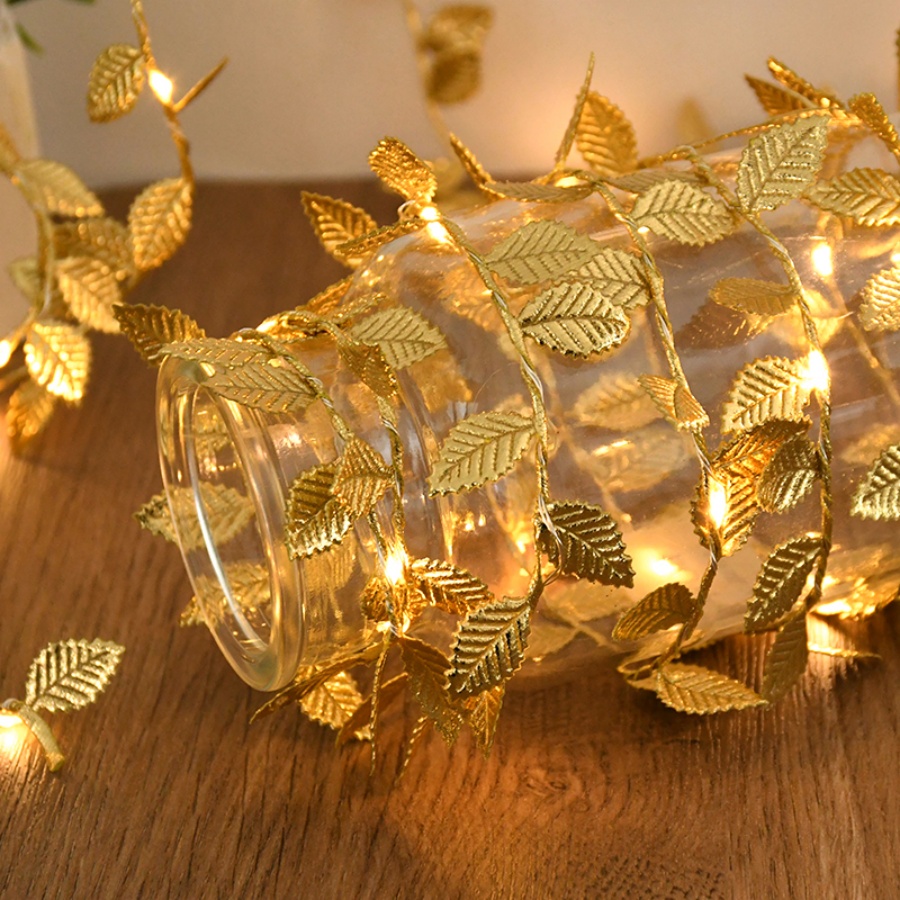Outdoor Lighting No Wiring - Golden Leaf Rattan Copper Wire String