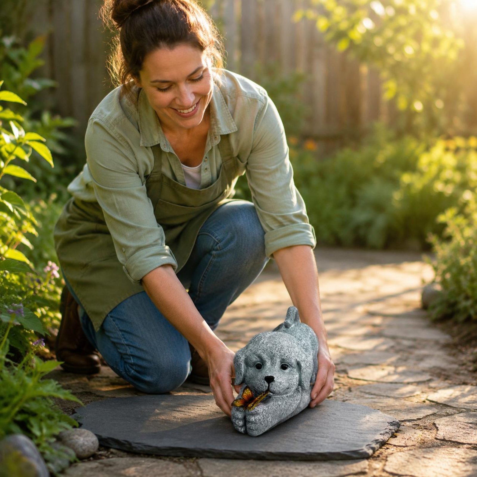 Outdoor Lighting No Wiring - Solar Dog Statue Resin Craft Solar