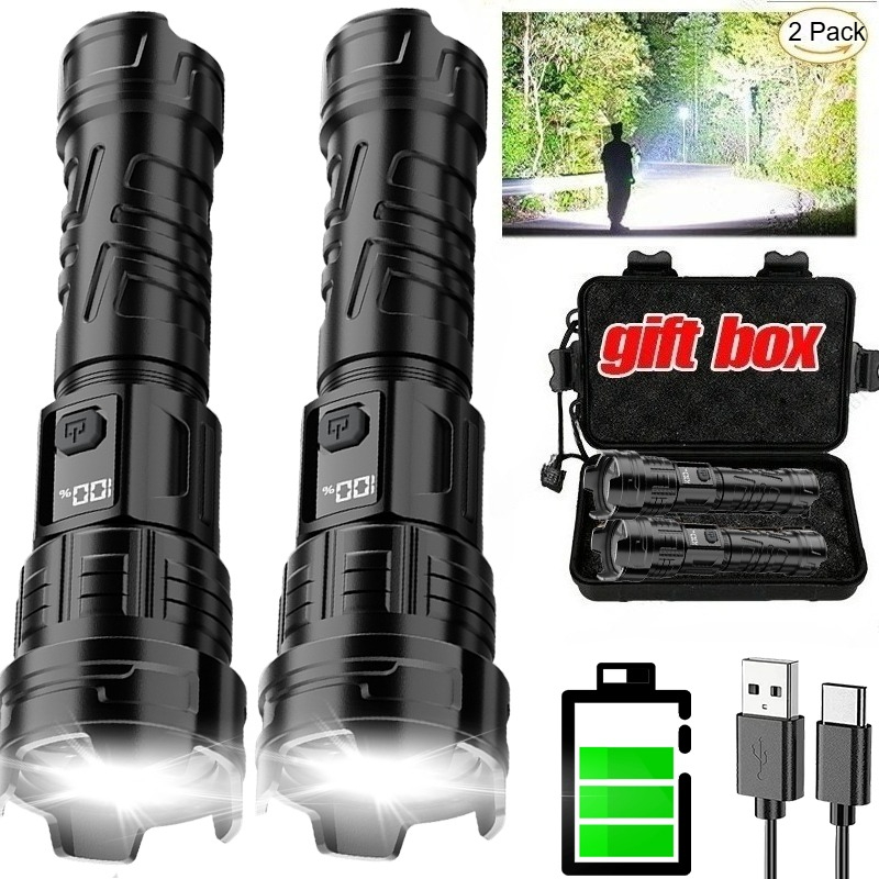 Outdoor Lighting Spotlight - Super Bright LED Flashlight USB Rechargeable