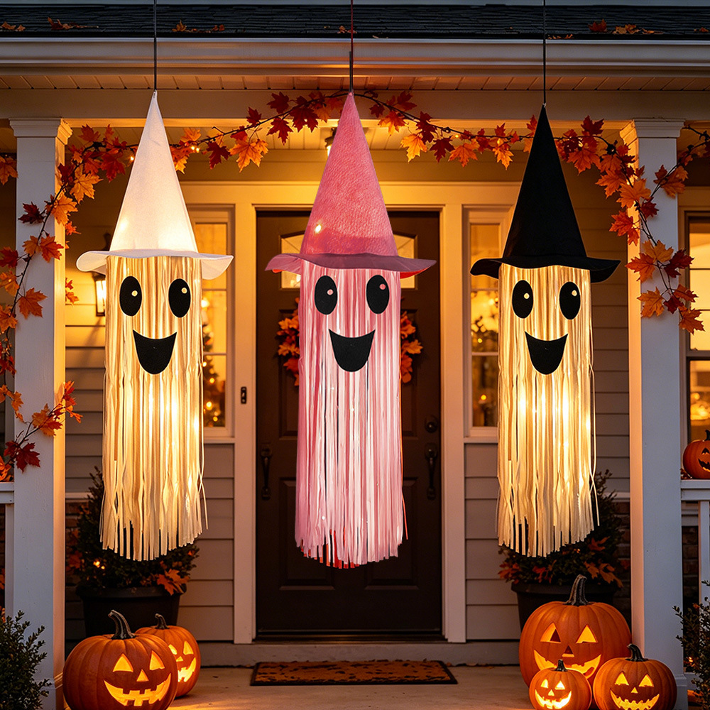Outdoor Lighting Pendant - Halloween Glowing Witch Hat Ghost Tassel