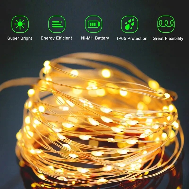 100 LED Solar Fairy Waterproof - đánh giá và giá Outdoor Lighting No Wiring